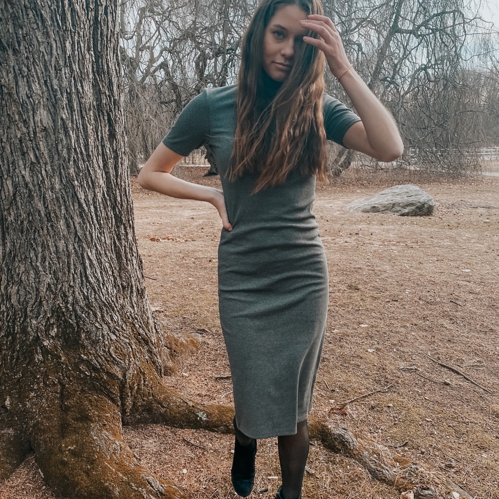 Grey knit knee length dress